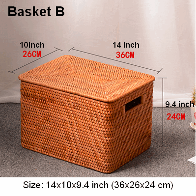 Extra Large Storage Baskets for Shelves, Wicker Rectangular Storage Baskets for Living Room, Rattan Storage Basket with Lid, Storage Baskets for Clothes-HomePaintingDecor