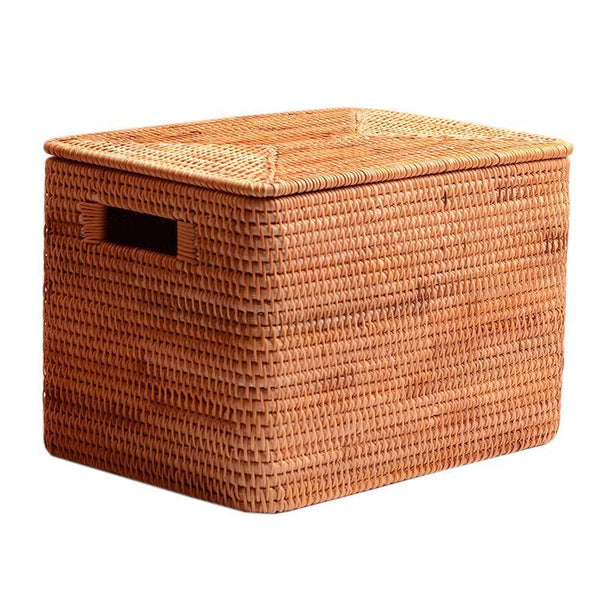 Oversized Rectangular Storage Basket with Lid, Woven Rattan Storage Basket for Shelves, Storage Baskets for Bedroom, Extra Large Storage Baskets for Clothes-HomePaintingDecor