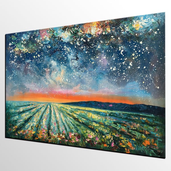 Abstract Landscape Painting, Starry Night Painting, Original Landscape Paintings, Heavy Texture Painting, Landscape Paintings for Living Room-HomePaintingDecor