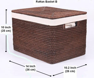 Storage Baskets for Clothes, Large Brown Rattan Storage Baskets, Storage Baskets for Bathroom, Rectangular Storage Baskets, Storage Basket with Lid-HomePaintingDecor