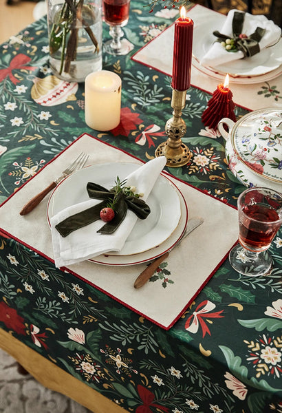 Jingle Bell Christmas Table Covers for Dining Table, Green Table Cloth for Oval Table, Large Modern Rectangle Tablecloth for Large Table-HomePaintingDecor