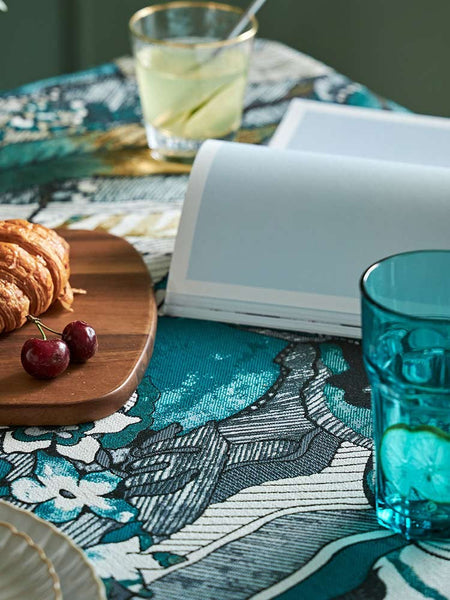 Large Modern Rectangle Tablecloth for Dining Room Table, Blue Flower Pattern Farmhouse Table Cloth, Square Tablecloth for Round Table-HomePaintingDecor