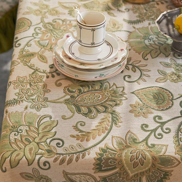 Extra Large Modern Tablecloth Ideas for Dining Room Table, Green Flower Pattern Table Cover for Kitchen, Outdoor Picnic Tablecloth, Rectangular Tablecloth for Round Table-HomePaintingDecor