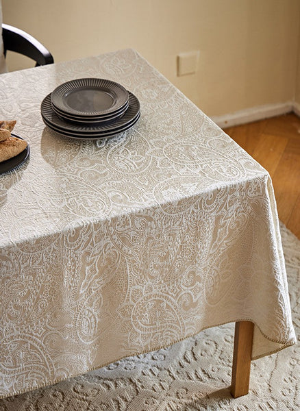 Simple Modern Rectangle Tablecloth for Dining Room Table, Cotton and Linen Flower Pattern Table Covers for Round Table, Square Tablecloth for Kitchen-HomePaintingDecor