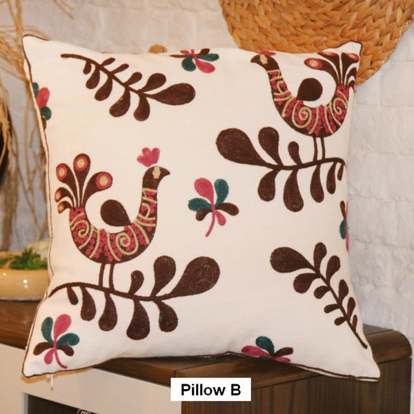 Farmhouse Embroider Cotton Pillow Covers, Love Birds Decorative Sofa Pillows, Cotton Decorative Pillows, Decorative Throw Pillows for Couch-HomePaintingDecor