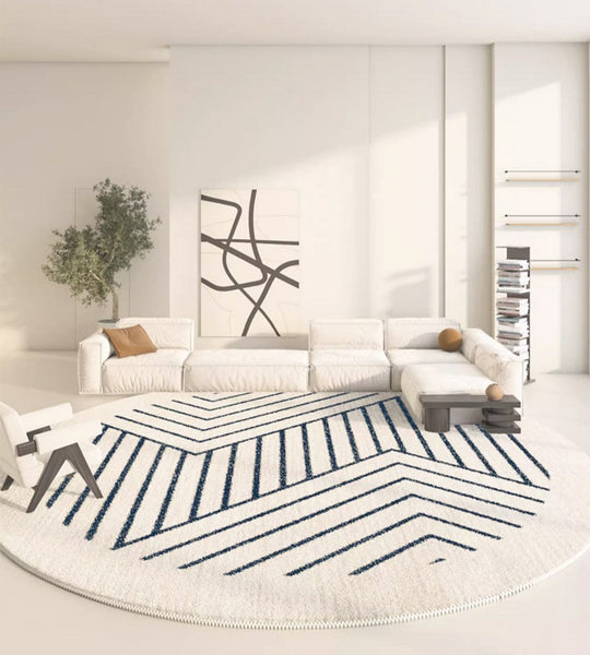 Thick Round Rugs for Dining Room, Abstract Contemporary Round Rugs for Bedroom, Geometric Modern Rug Ideas for Living Room-HomePaintingDecor
