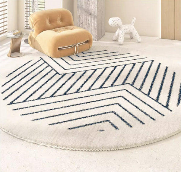 Thick Round Rugs for Dining Room, Abstract Contemporary Round Rugs for Bedroom, Geometric Modern Rug Ideas for Living Room-HomePaintingDecor