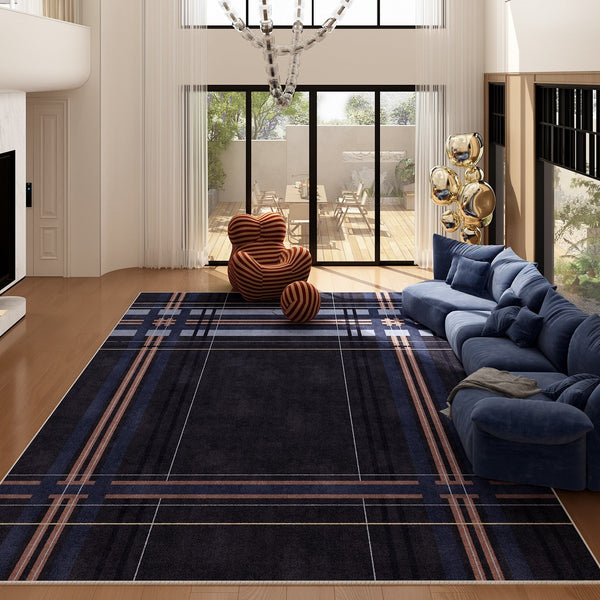 Abstract Blue Contemporary Modern Rugs for Living Room, Geometric Modern Rug Placement Ideas for Dining Room, Large Modern Rugs for Bedroom-HomePaintingDecor