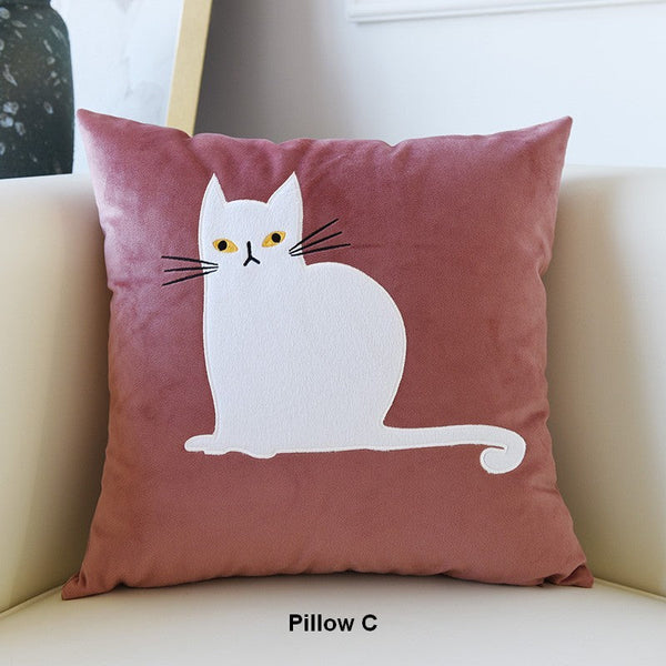 Lovely Cat Pillow Covers for Kid's Room, Modern Sofa Decorative Pillows, Cat Decorative Throw Pillows for Couch, Modern Decorative Throw Pillows-HomePaintingDecor