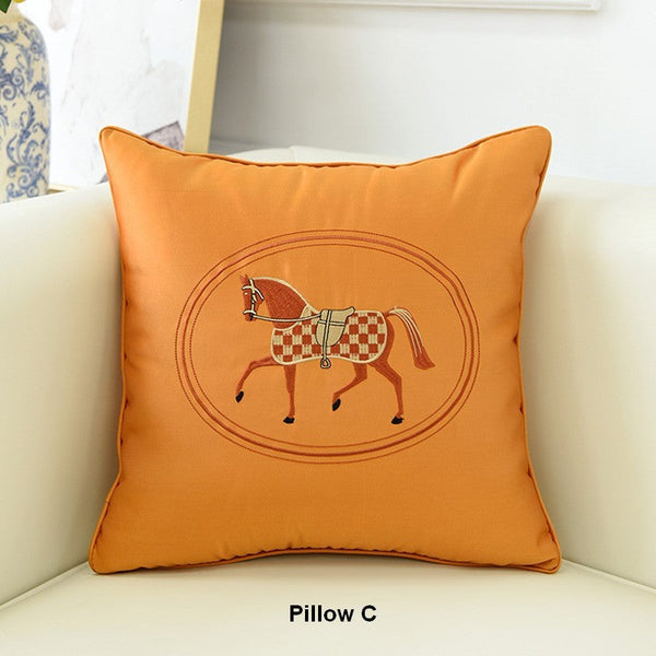 Modern Decorative Throw Pillows, Horse Decorative Throw Pillows for Couch, Embroider Horse Pillow Covers, Modern Sofa Decorative Pillows-HomePaintingDecor