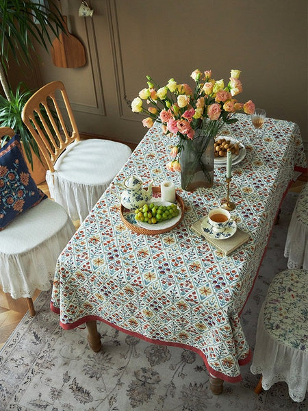 Large Rectangle Tablecloth for Home Decoration, Square Tablecloth for Round Table, Farmhouse Table Cloth Dining Room Table, Flower Pattern Tablecloth-HomePaintingDecor