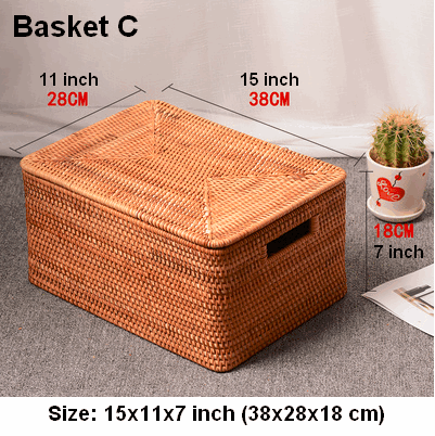 Extra Large Storage Baskets for Shelves, Wicker Rectangular Storage Baskets for Living Room, Rattan Storage Basket with Lid, Storage Baskets for Clothes-HomePaintingDecor