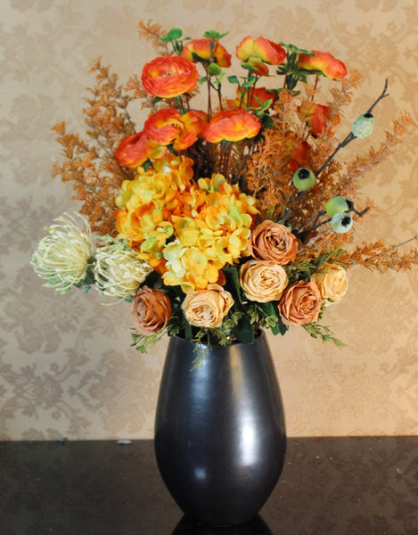 Modern Artificial Floral Arrangement for Bedroom, Large Bunch of Autumn Flowers Arrangement Interior Design, Creative Faux Silk Floral Bouquet Table Centerpiece-HomePaintingDecor