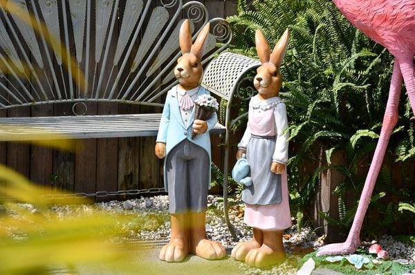 Rabbit Statues, Animal Statue for Garden Ornaments, Extra Large Rabbit Couple Statue, Villa Courtyard Decor, Outdoor Garden Design Ideas, Garden Decoration Ideas-HomePaintingDecor