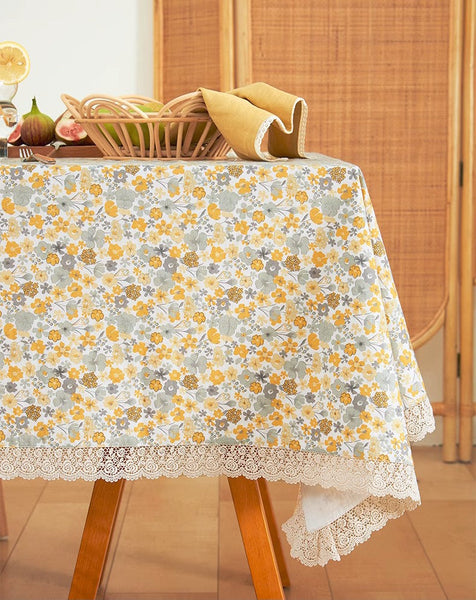 Dining Room Flower Table Cloths, Cotton Rectangular Table Covers for Kitchen, Farmhouse Table Cloth, Wedding Tablecloth, Square Tablecloth for Round Table-HomePaintingDecor