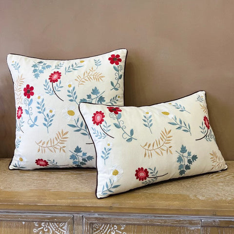 Decorative Throw Pillows for Couch, Embroider Flower Cotton Pillow Covers, Spring Flower Decorative Throw Pillows, Farmhouse Sofa Decorative Pillows-HomePaintingDecor