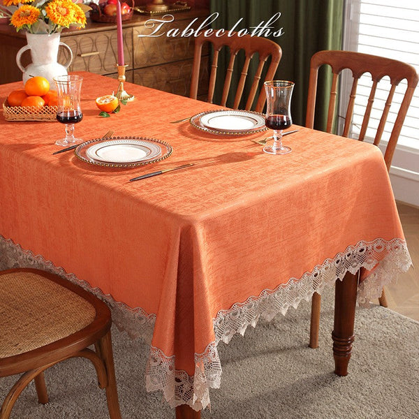 Orange Modern Table Cover for Dining Room Table, Large Modern Rectangle Tablecloth, Square Tablecloth for Round Table, Lace Tablecloth for Home Decoration-HomePaintingDecor