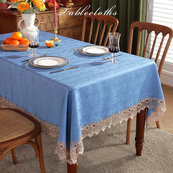 Large Modern Rectangle Tablecloth, Simple Table Cover for Dining Room Table, Blue Lace Tablecloth Ideas for Home Decoration, Square Tablecloth for Round Table-HomePaintingDecor