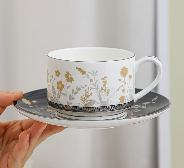 Elegant Flower Ceramic Cups, Beautiful Flower British Tea Cups, Creative Bone China Porcelain Tea Cup Set, Unique Royal Coffee Cup and Saucer-HomePaintingDecor