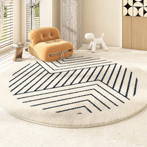 Thick Round Rugs for Dining Room, Abstract Contemporary Round Rugs for Bedroom, Geometric Modern Rug Ideas for Living Room-HomePaintingDecor