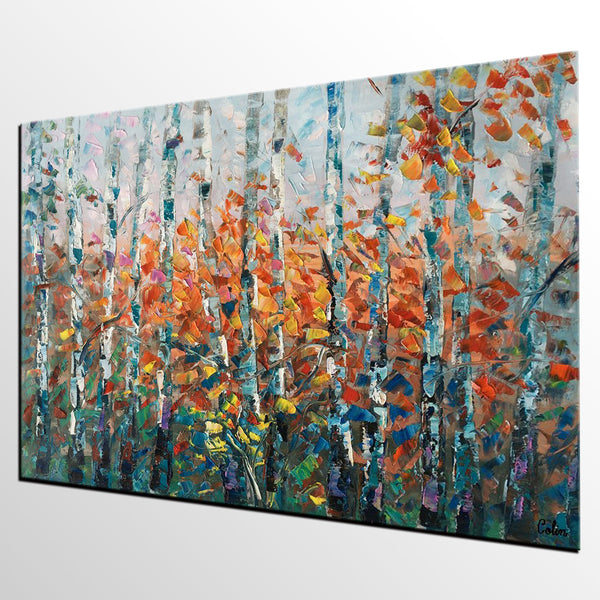 Birch Tree Wall Art, Custom Artwork, Art on Canvas, Living Room Wall Art, Ready to Hang-HomePaintingDecor