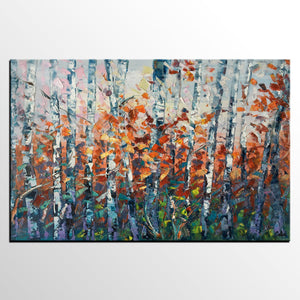 Canvas Art, Birch Tree Wall Art, Abstract Painting, Living Room Wall Art, Original Artwork, Custom Canvas Painting-HomePaintingDecor