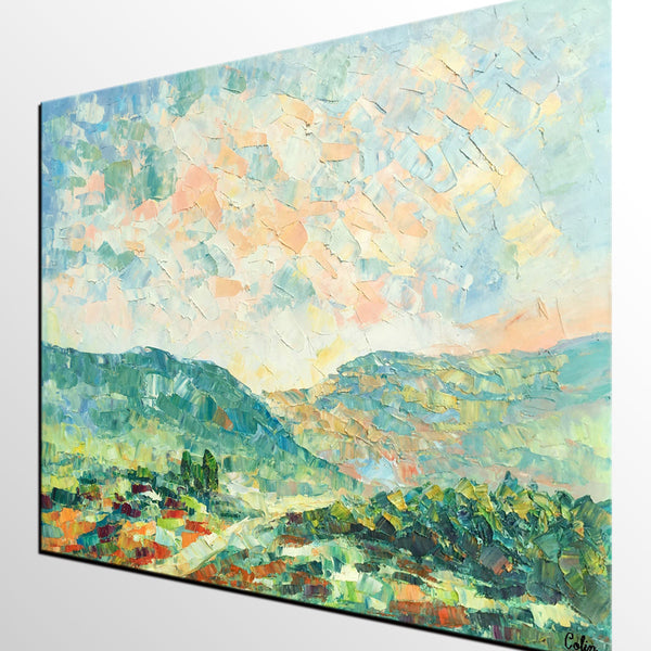 Mountain Landscape Canvas Paintings, Impasto Painting, Palette Knife Paintings, Original Landscape Art, Custom Large Painting for Bedroom-HomePaintingDecor