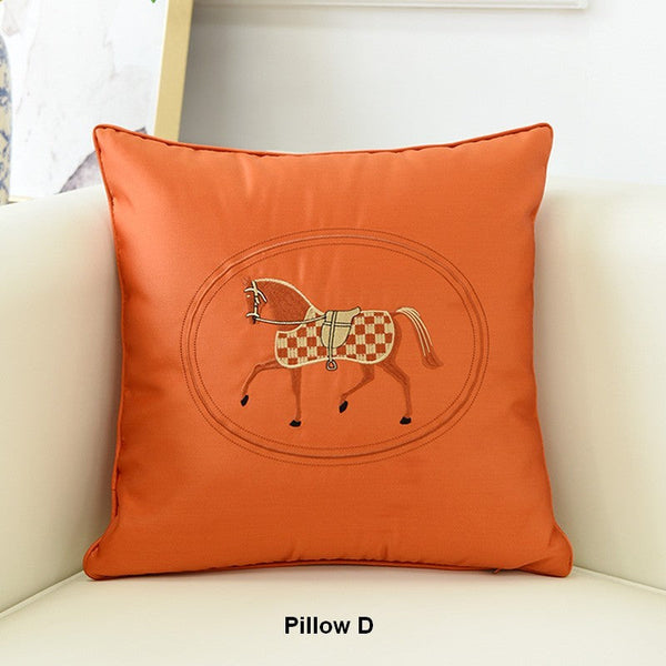 Modern Decorative Throw Pillows, Horse Decorative Throw Pillows for Couch, Embroider Horse Pillow Covers, Modern Sofa Decorative Pillows-HomePaintingDecor