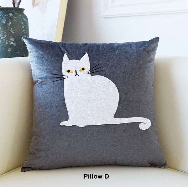 Cat Decorative Throw Pillows for Couch, Modern Sofa Decorative Pillows, Lovely Cat Pillow Covers for Kid's Room, Modern Decorative Throw Pillows-HomePaintingDecor