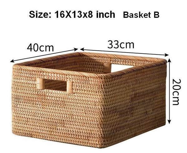 Woven Rattan Storage Baskets for Bedroom, Storage Basket for Shelves, Large Rectangular Storage Baskets for Clothes, Storage Baskets for Kitchen-HomePaintingDecor