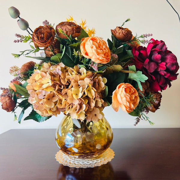 Large Bunch of Autumn Flowers Arrangement Interior Design, Peony Faux Silk Floral Bouquet Table Centerpiece, Modern Artificial Floral Arrangement for Bedroom-HomePaintingDecor