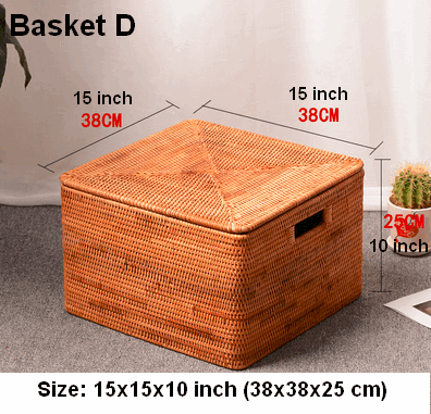 Woven Rectangular Storage Baskets, Rattan Storage Basket with Lid, Storage Baskets for Clothes, Extra Large Storage Baskets for Shelves-HomePaintingDecor