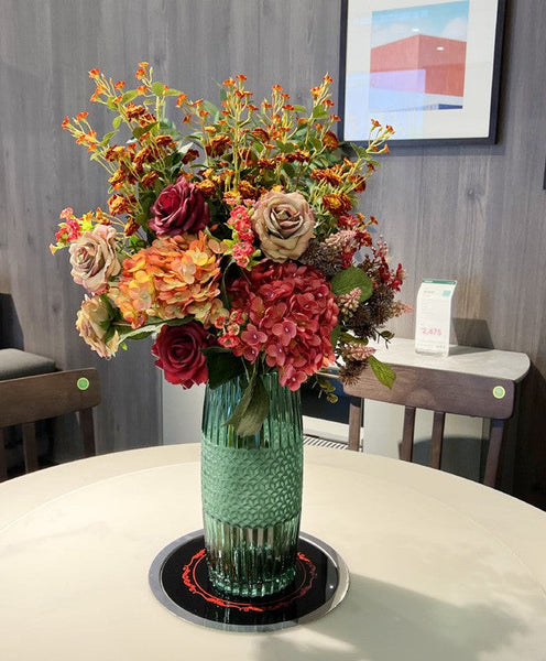 Creative Faux Silk Floral Bouquet Table Centerpiece, Modern Artificial Floral Arrangement for Bedroom, Large Bunch of Autumn Flowers Arrangement Interior Design-HomePaintingDecor