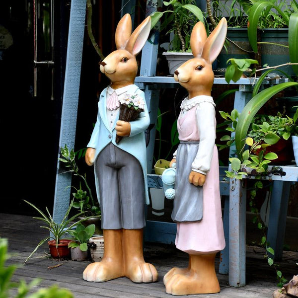 Rabbit Statues, Animal Statue for Garden Ornaments, Extra Large Rabbit Couple Statue, Villa Courtyard Decor, Outdoor Garden Design Ideas, Garden Decoration Ideas-HomePaintingDecor