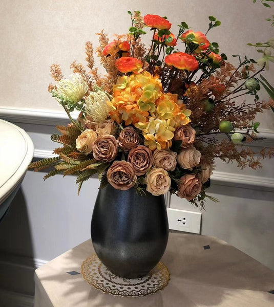 Modern Artificial Floral Arrangement for Bedroom, Large Bunch of Autumn Flowers Arrangement Interior Design, Creative Faux Silk Floral Bouquet Table Centerpiece-HomePaintingDecor