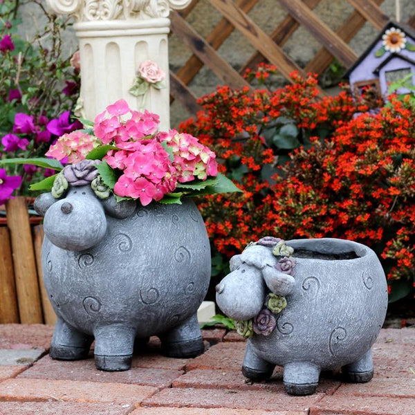 Lovely Sheep Statue for Garden, Sheep Flower Pot, Animal Statue for Garden Courtyard Ornament, Villa Outdoor Decor Gardening Ideas-HomePaintingDecor