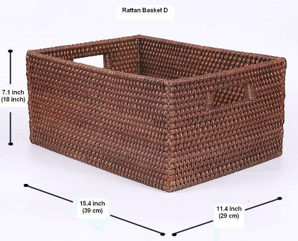 Large Brown Woven Rattan Storage Basket, Storage Baskets for Kitchen, Rectangular Storage Baskets, Storage Baskets for Clothes-HomePaintingDecor