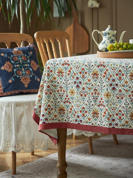 Large Rectangle Tablecloth for Home Decoration, Square Tablecloth for Round Table, Farmhouse Table Cloth Dining Room Table, Flower Pattern Tablecloth-HomePaintingDecor