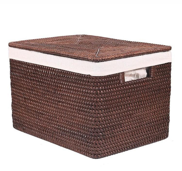 Storage Baskets for Clothes, Large Brown Rattan Storage Baskets, Storage Baskets for Bathroom, Rectangular Storage Baskets, Storage Basket with Lid-HomePaintingDecor