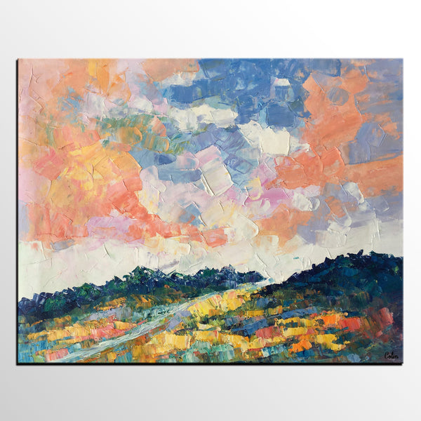 Canvas Oil Painting, Landscape Art, Mountain Sky Painting, Modern Art, Custom Large Abstract Painting-HomePaintingDecor