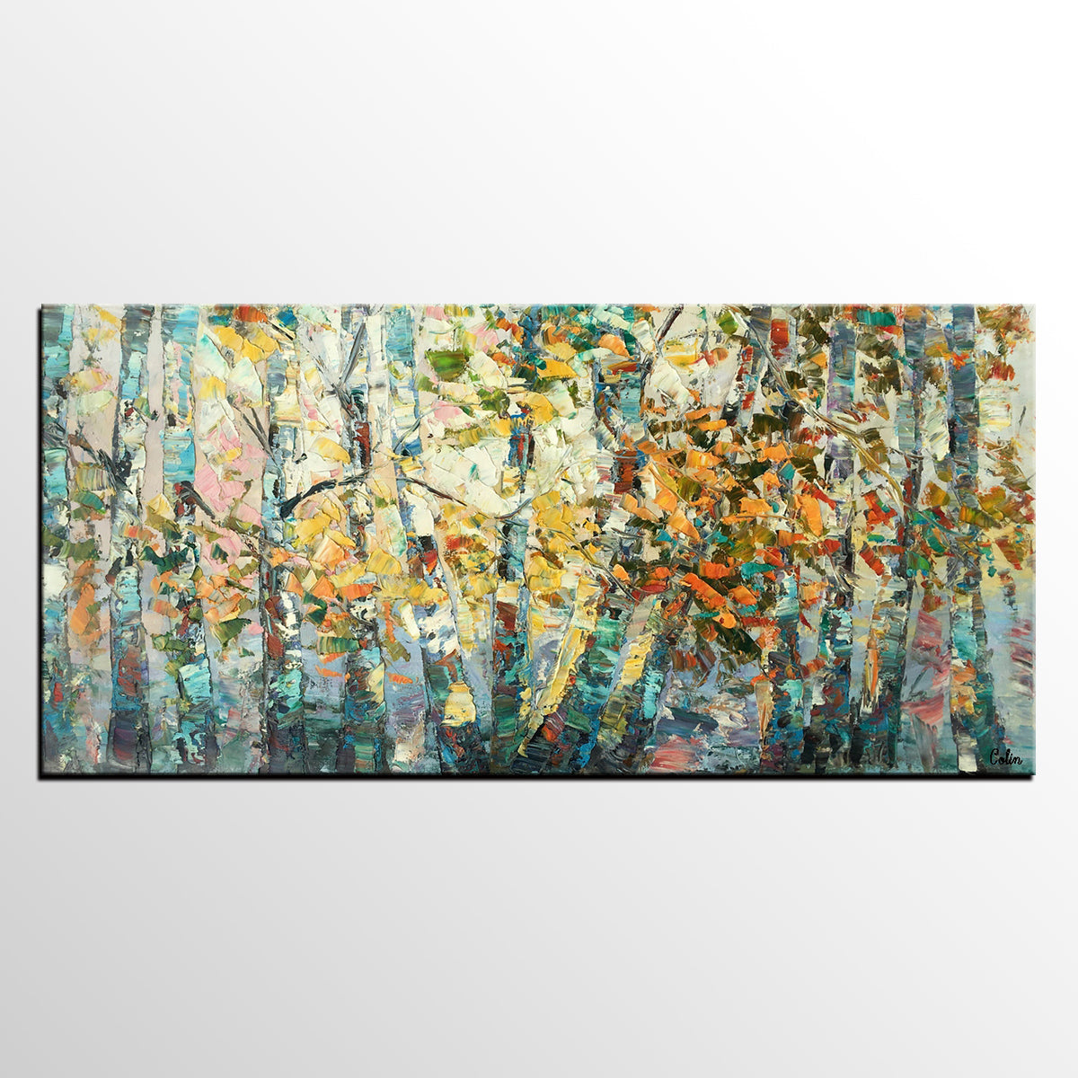 Canvas Art, Autumn Birch Tree Painting, Abstract Landscape Painting, Abstract Art Painting, Custom Canvas Painting-HomePaintingDecor