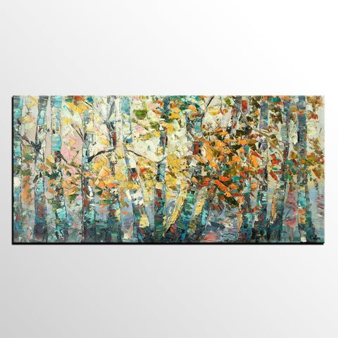 Canvas Art, Autumn Birch Tree Painting, Abstract Landscape Painting, Abstract Art Painting, Custom Canvas Painting-HomePaintingDecor