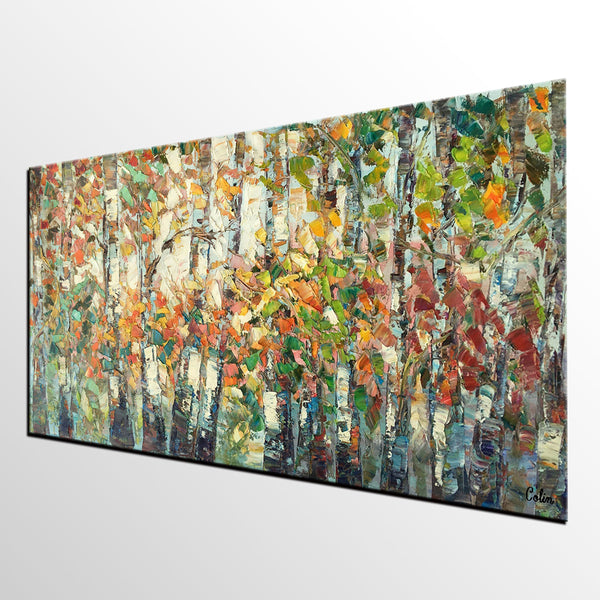 Landscape Painting, Autumn Birch Tree Painting, Custom Large Wall Art, Oil Painting, Canvas Painting-HomePaintingDecor