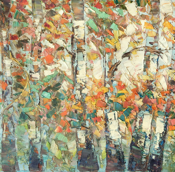 Landscape Painting, Autumn Birch Tree Painting, Custom Large Wall Art, Oil Painting, Canvas Painting-HomePaintingDecor