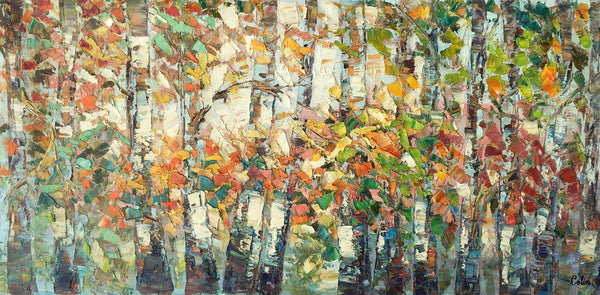 Landscape Painting, Autumn Birch Tree Painting, Custom Large Wall Art, Oil Painting, Canvas Painting-HomePaintingDecor