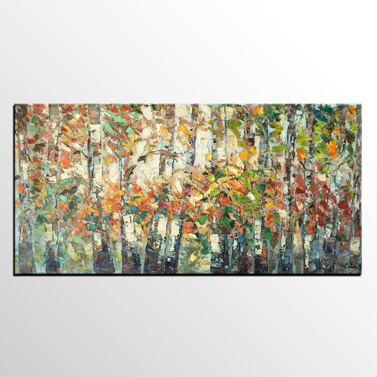 Landscape Painting, Autumn Birch Tree Painting, Custom Large Wall Art, Oil Painting, Canvas Painting-HomePaintingDecor