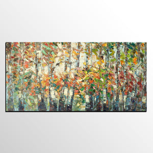 Landscape Painting, Autumn Birch Tree Painting, Custom Large Wall Art, Oil Painting, Canvas Painting-HomePaintingDecor