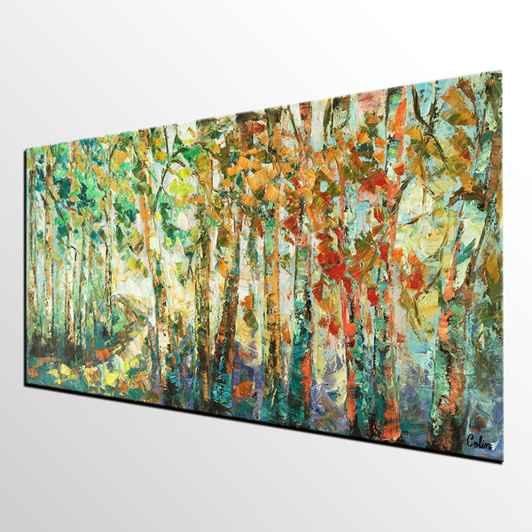 Contemporary Art, Wall Art, Birch Tree Painting, Abstract Painting, Custom Canvas Painting, Oil Painting-HomePaintingDecor