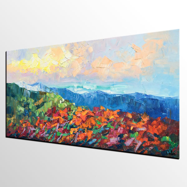 Autumn Mountain Painting, Canvas Painting for Bedroom, Landscape Painting on Canvas, Wall Art Painting, Custom Original Oil Paintings-HomePaintingDecor