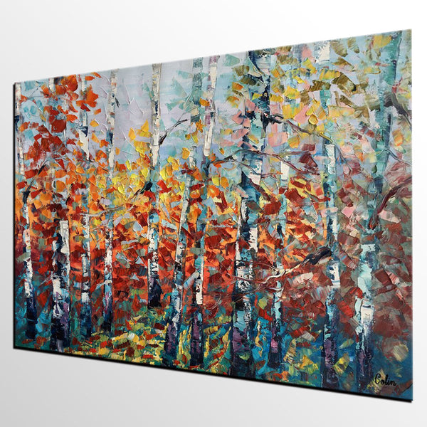 Large Art, Canvas Wall Art, Landscape Art, Birch Tree Artwork, Custom Canvas Painting-HomePaintingDecor